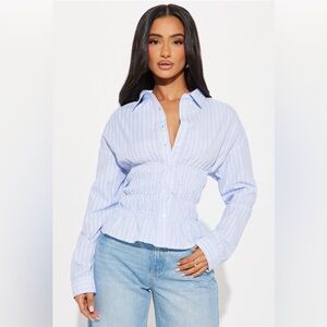 Smocked Blue Striped Women's Top